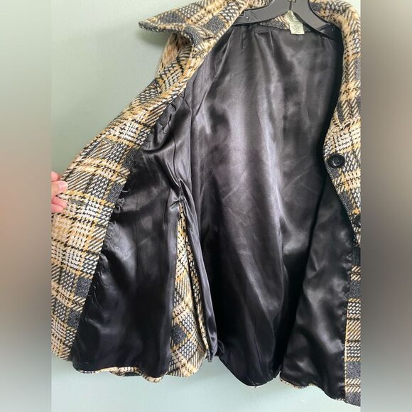 Joolay Anthropologie Plaid Black Yellow Women's Lined Collared Caplet Jacket M/L - Picture 7 of 7